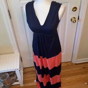 Maxi dress, coral and navy, excellent condition, Large (12)